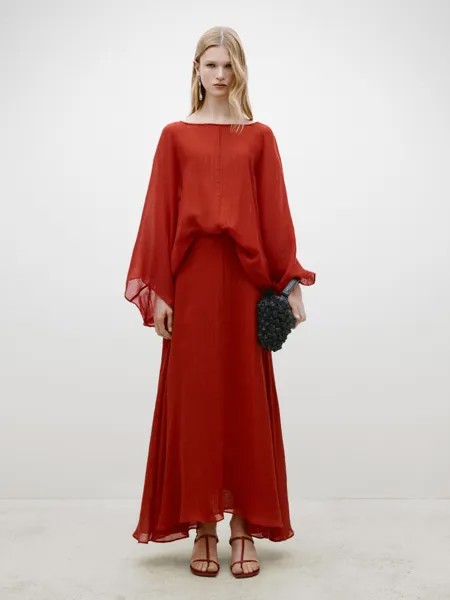 Длинная струящаяся юбка Massimo Dutti, красный