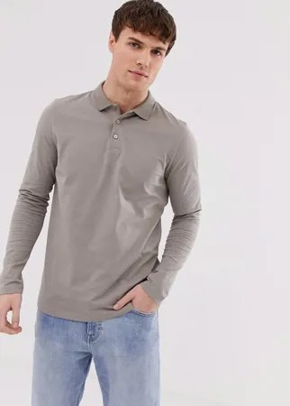 Бежевое трикотажное поло с длинными рукавами ASOS DESIGN-Neutral