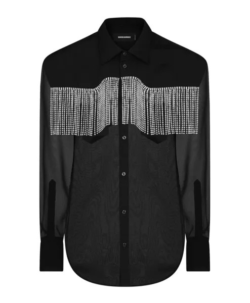 Рубашка S с бахромой и стразами Dsquared2, черный