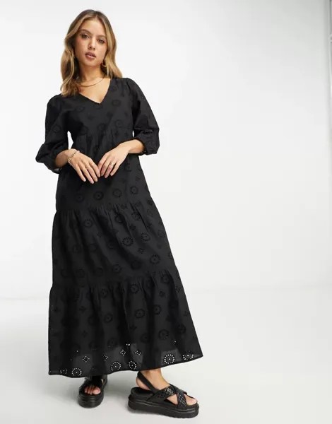 Эффектное пляжное платье макси черного цвета с вышивкой для лета Accessorize