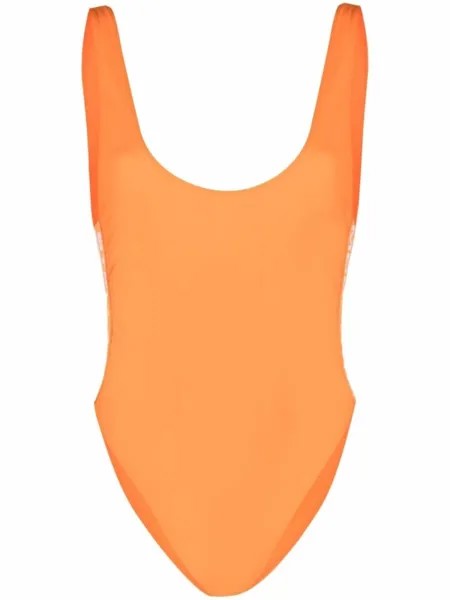 Stella McCartney слитный купальник с логотипом, оранжевый