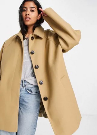 Бежевое oversized-пальто бойфренда ASOS DESIGN-Коричневый цвет
