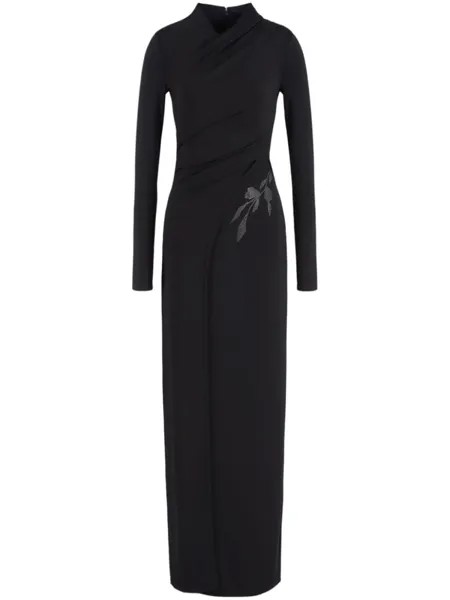Giorgio Armani платье с длинными рукавами и цветочной аппликацией, черный
