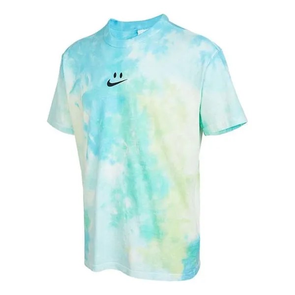 Футболка Men's Nike Sportswear Tie Dye Smiling Face Printing Loose Short Sleeve Light Mint Green T-Shirt, зеленый