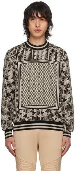 Черный мини-свитер с монограммой Balmain, цвет Ivoire/Noir