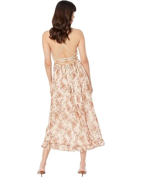 Платье Miss Me Wood Beads Front Lace-Up Back Print Woven Dress, цвет Peach Pink