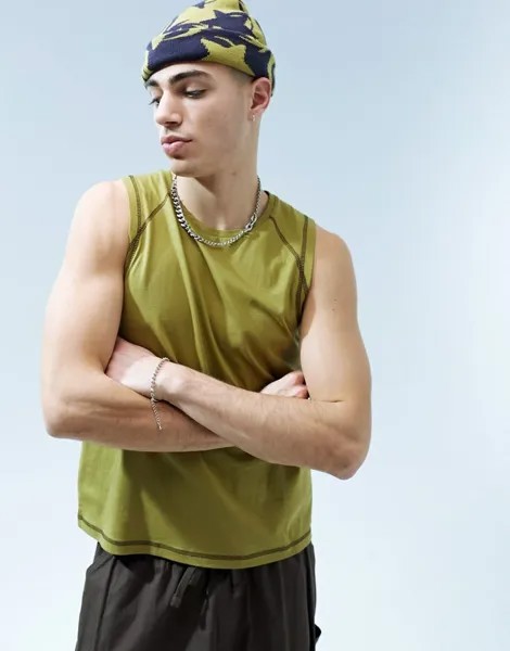 Цветная майка цвета хаки со швами ASOS DESIGN