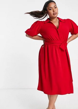 Красное платье-рубашка с поясом ASOS DESIGN Curve-Красный