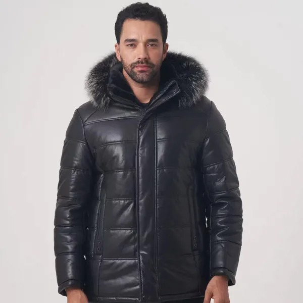 Новое мужское зимнее пальто с воротником из серебристого лисьего меха Высококачественная Мужская официальная брендовая одежда OGMANDO2028