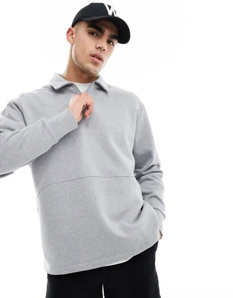 Тяжелая толстовка поло серого цвета вереска с короткой молнией ASOS DESIGN