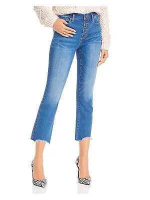 Женские укороченные джинсы AQUA синие с потертостями на пуговицах, талия 24