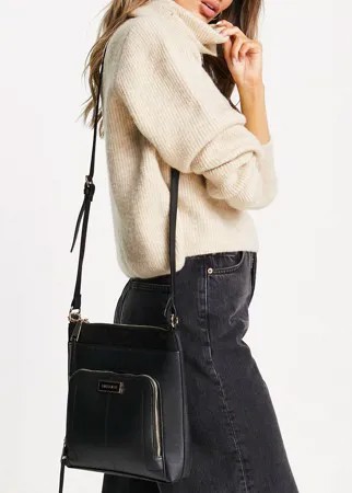 Черная сумка почтальона с карманом на молнии River Island-Черный цвет