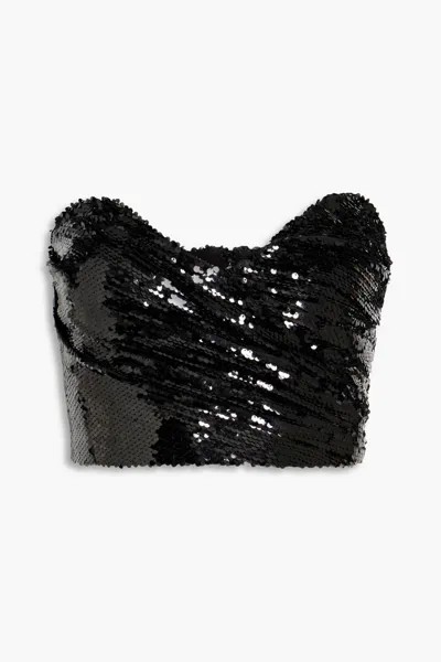 Укороченный топ-бюстье из сетки с пайетками Mark Ronny Kobo, черный