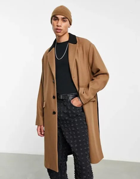 Пальто Topman без подкладки из смесовой шерсти и черного цвета с колор-блоками