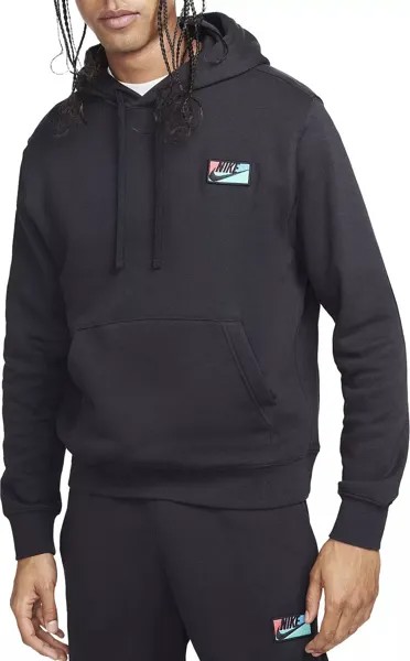 Мужской пуловер с нашивками Nike Club из флиса с капюшоном, черный