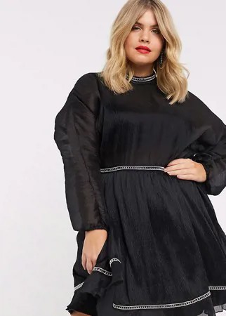 Фактурное шифоновое платье мини с металлической отделкой ASOS DESIGN Curve-Черный