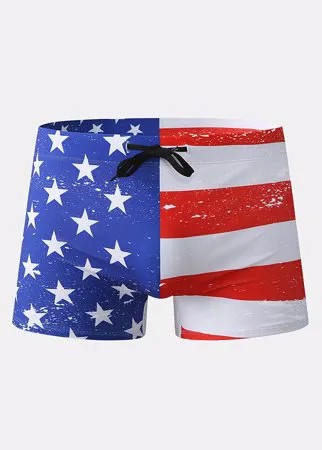 Мужчины Распечатать плавки Америка Флаги Письма на шнуровке Купальный костюм