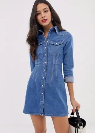 Синее структурированное джинсовое платье-рубашка ASOS DESIGN-Синий