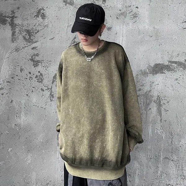 Свитер с круглым вырезом в японском стиле ретро, однотонный Свободный пуловер с худи в стиле хип-хоп, Повседневная рубашка с графическим при...