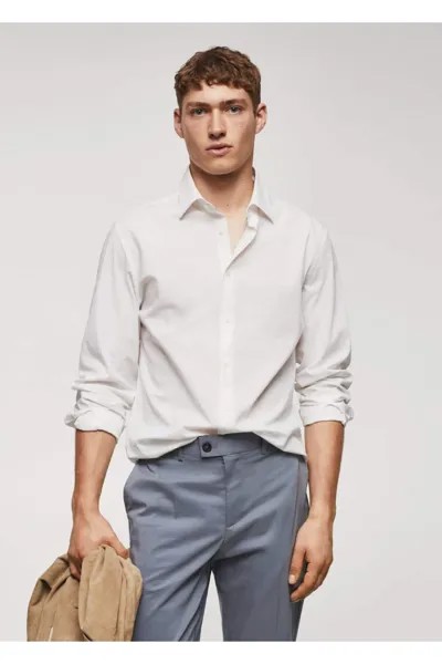 Рубашка Slim Fit из хлопка из жатого хлопка Mango, синий