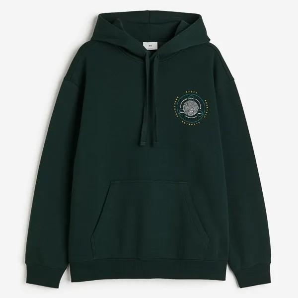 Толстовка H&M Relaxed Fit Printed Glacier Peak, темно-зеленый