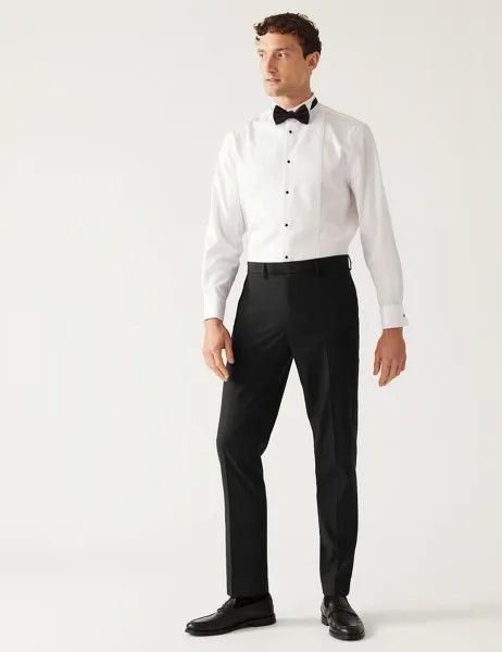 Эластичные брюки-смокинг приталенного кроя с плоской передней частью Marks & Spencer, черный