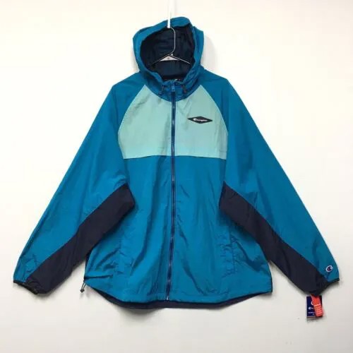 Винтажная ветровка Champion, мужская спортивная тканая куртка на молнии, размер 2XL, синяя