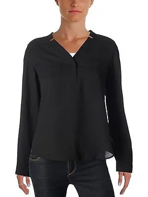 Женская черная рабочая блузка NINE WEST с длинными рукавами и V-образным вырезом с надрезом S