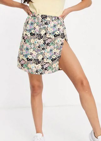 Мини-юбка с высоким разрезом на бедре и цветочным принтом от комплекта COLLUSION-Многоцветный