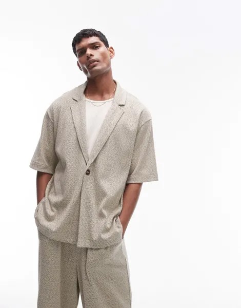Рубашка-поло из джерси с запахом и фактурным жаккардом Topman шалфейного цвета