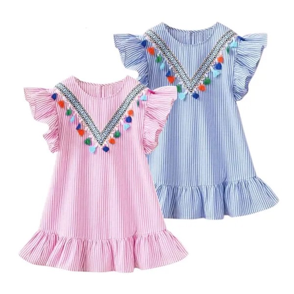 Новые детские платья для девочек Одежда Лето Девочка Полосатая принцесса Платье Малыш Детское платье Детская одежда