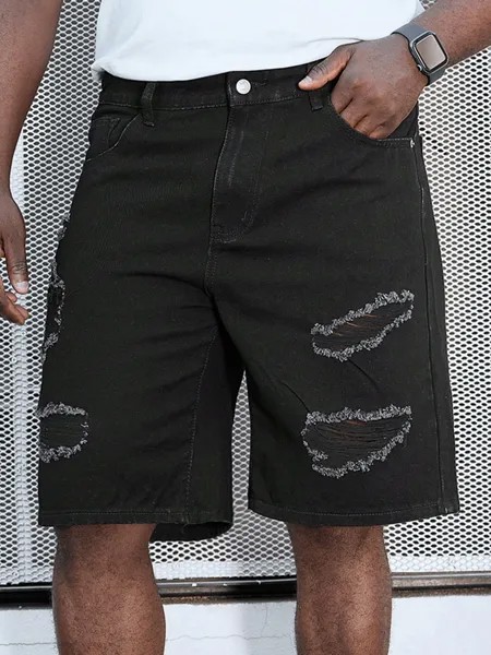 Мужские джинсовые шорты с рваными краями Manfinity Hypemode больших размеров, черный