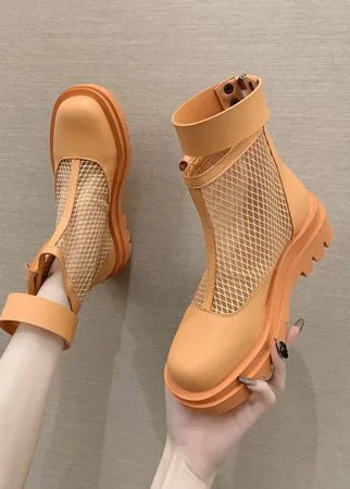 Женский модный карман Дизайн PU дышащая сетка на молнии на спине Нескользящие инструменты на платформе Ботинки