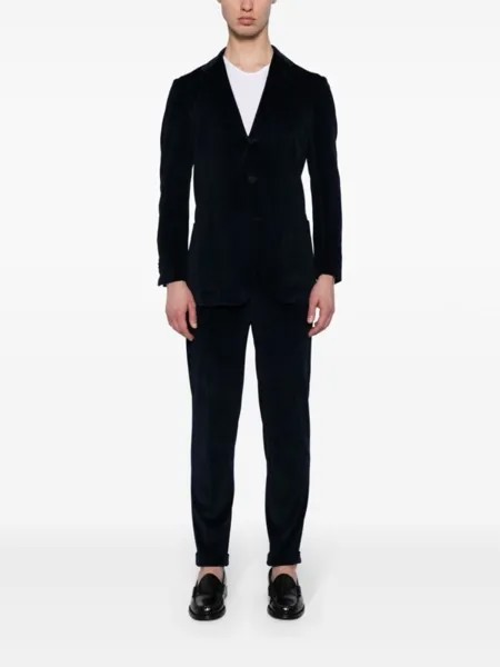 Вельветовый костюм с однобортным пиджаком Kiton, синий