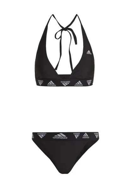 Женское бикини с воротником-халтер и деталями логотипа adidas, черный