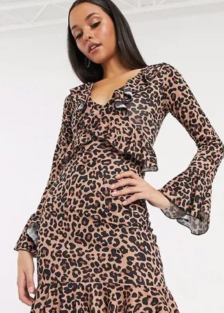 Чайное платье с оборками и леопардовым принтом Missguided Tall-Многоцветный