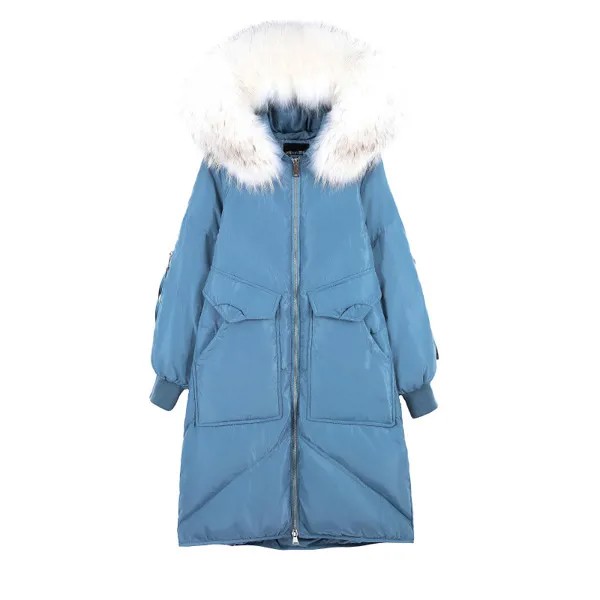 (TopFurMall) женские парки, пуховики, настоящая женская удлиненная верхняя одежда, LF9176, зима толстовка с мехом енота