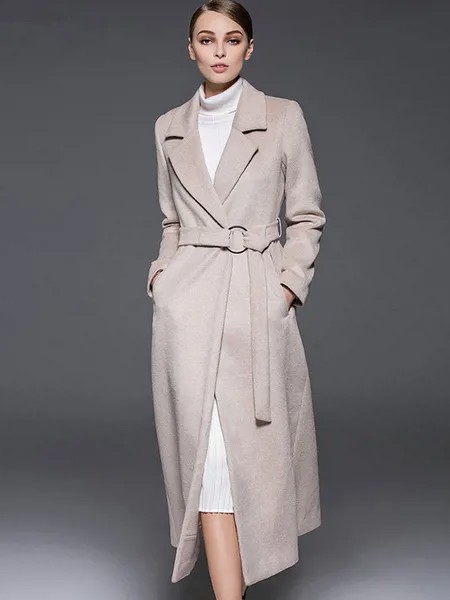 Milanoo Ecru White Coat Notch Collar Long Sleeve Women's Winter Wool Coats