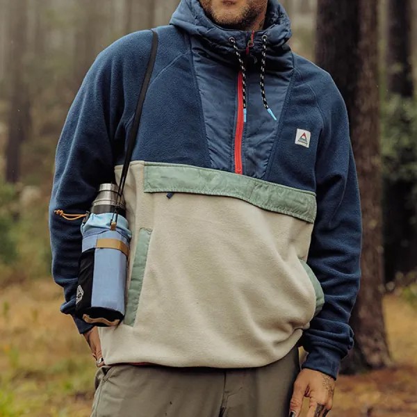 Мужская флисовая толстовка с капюшоном из переработанного Polar Woodland с капюшоном 1/2 Zip Polar Fleece Vintage Colorblock Повседневные пальто