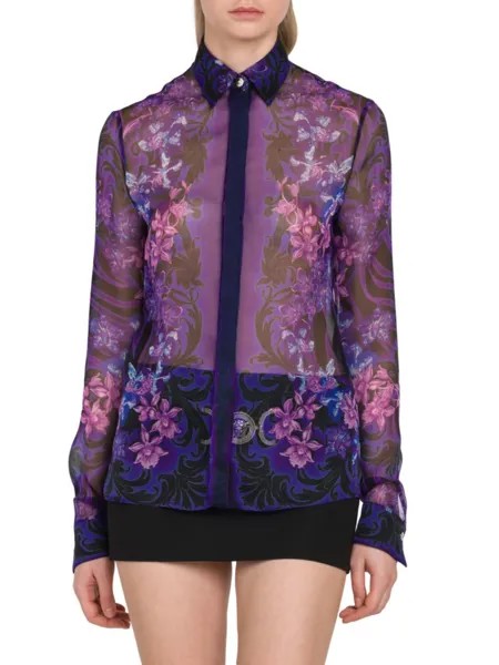 Рубашка из шелкового шифона Orchid Versace, фиолетовый