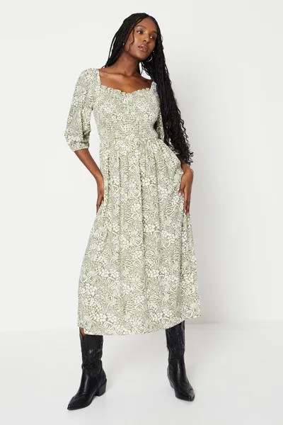 Платье миди с цветочным принтом и присборенным лифом Dorothy Perkins, зеленый