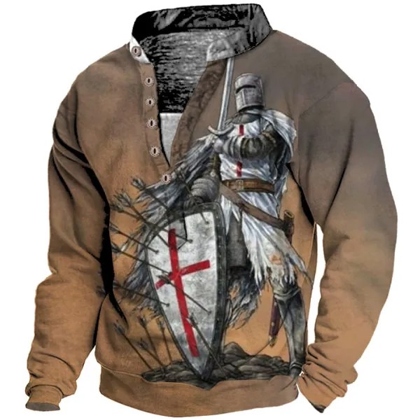 Мужская винтажная толстовка с длинным рукавом и воротником-стойкой Templar Cross Henley