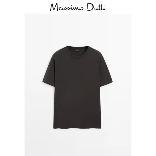 Летняя новинка Massimo Dutti, мужская мужская футболка 2024 года, новая базовая повседневная и удобная футболка из чистого хлопка с круглым вырезом и короткими рукавами 01418286822, цвет темно-серый