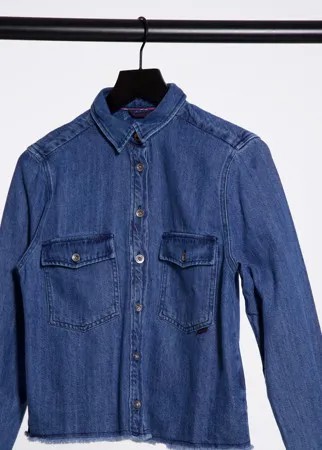 Джинсовая рубашка в стиле вестерн с необработанными краями Salsa Georgia-Синий