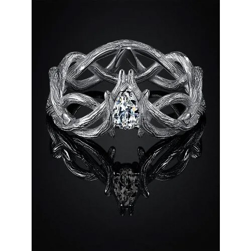 Перстень go_LD Дизайнерское кольцо Корона с камнем, серебро, 925 проба, родирование, фианит, размер 16.5, белый, серебряный