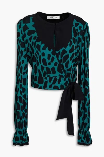 Блузка Rosalie из джерси с принтом и крепом с запахом Diane Von Furstenberg, черный