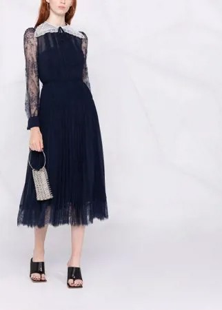 Self-Portrait pleated lace-panelled midi dress
