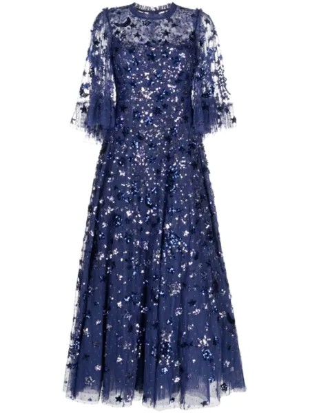 Needle & Thread платье Constellation с пайетками, синий