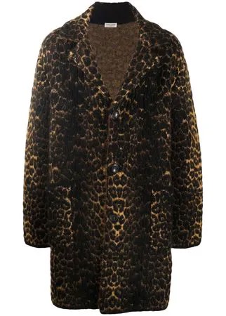 Saint Laurent однобортное пальто с леопардовым принтом