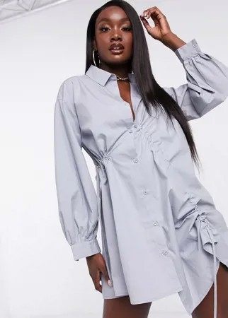 Голубое свободное платье-рубашка со сборками Missguided-Фиолетовый
